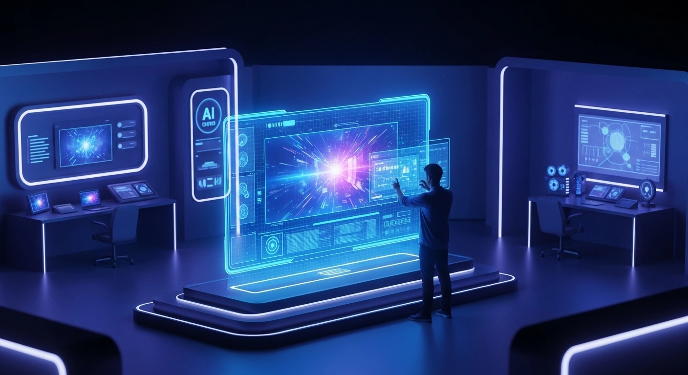 AI video generation prompts concept with futuristic video creation interface